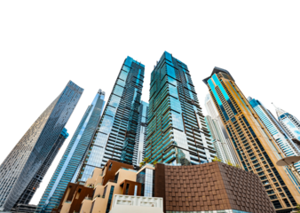 Urban skyline with futuristic architecture of tall modern skyscrapers