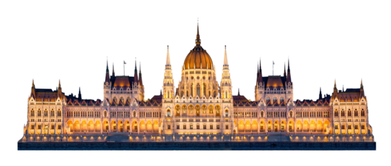 Hungarian parliament in Budapest, Hungary illuminated at night. Isolated