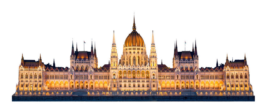 Hungarian parliament in Budapest, Hungary illuminated at night. Isolated - Powered by Adobe