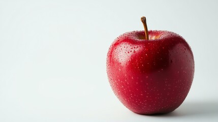A glistening apple is covered in water droplets. The droplets add a fresh, reflective quality to the fruit.