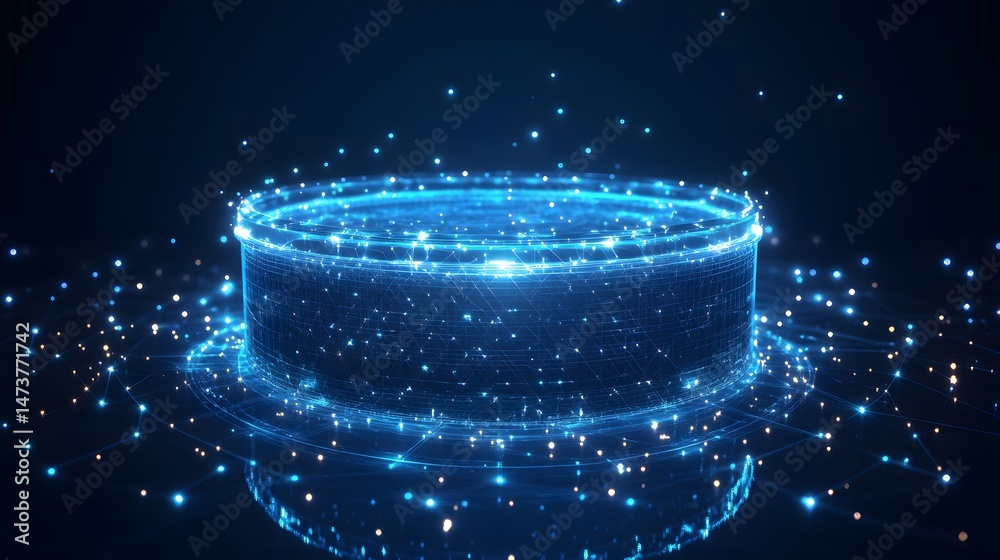 Poster futuristic digital platform illuminated in glowing blue, showcasing advanced technology and connecti