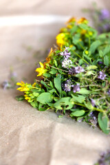 St Johns wort and Thyme fresh flowers drying