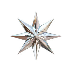 Obraz premium Platinum star with sharp points, glowing metallic finish, centered on white background