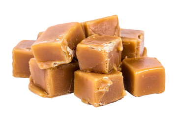 pile of caramel candies isolated on white background