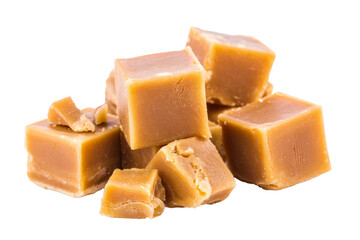 delicious caramel candies isolated on white background