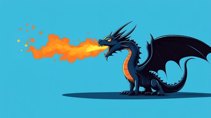 Fototapeta premium A majestic dragon exhales a torrent of flames from its mouth. The image depicts a fearsome dragon breathing fire.