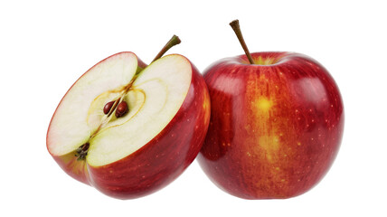 red apples, one whole and one half, isolated on white background