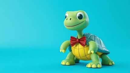 A turtle wears a bow tied around its neck. It’s a whimsical and charming image.