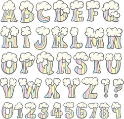 Fototapeta premium Rainbow cloud typography font lettering ABC cartoon vector text