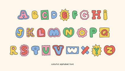 Cute colorful doodle alphabet font typo