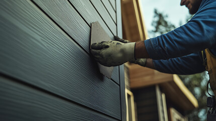 Worker Installing Siding on a House