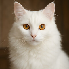 A Majestic White Cat with Golden Eyes: A stunning portrait of a regal white cat, its pristine fur contrasting beautifully with its captivating golden eyes, embodying elegance and serenity.