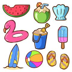 Colorful Summer Beach Icons Set - Vacation, Holiday and Tropical Elements