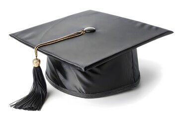 Premium Black Graduation Cap with Tassel, Realistic Isolated Stock Photo