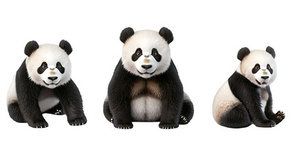 Cute Giant Panda Bears in Motion, Isolated on Transparent Background