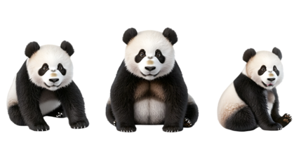 Cute Giant Panda Bears in Motion, Isolated on Transparent Background