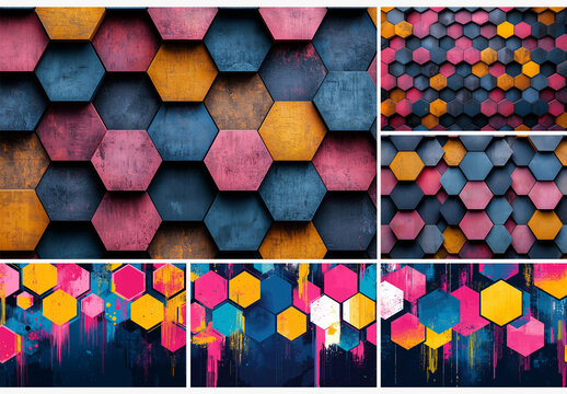 9 Hexagonal Pop Art Background Collection