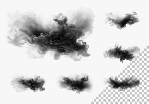 12 Black Smoke Brushes On Transparent Background