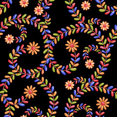 Embroided floral seamless pattern