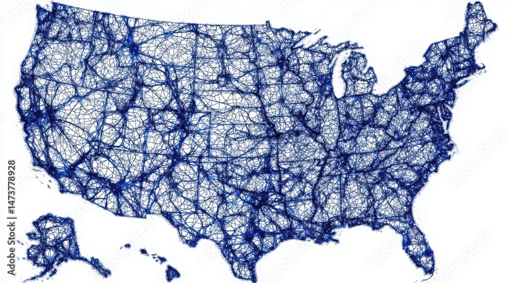 Poster united states map with algorithmic signal emotions and ai generated aura representing connectivity a