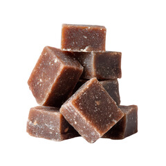 Delicious brown sugar candy cubes sweet treats stacked food dark tasty on transparent background