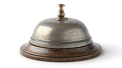 Classic Polished School Bell on White, Realistic Stock Photo