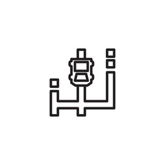 This looks like a schematic icon of a machine or device. It features a central vertical component with rectangular elements, connected to horizontal bars and additional geometric shapes.