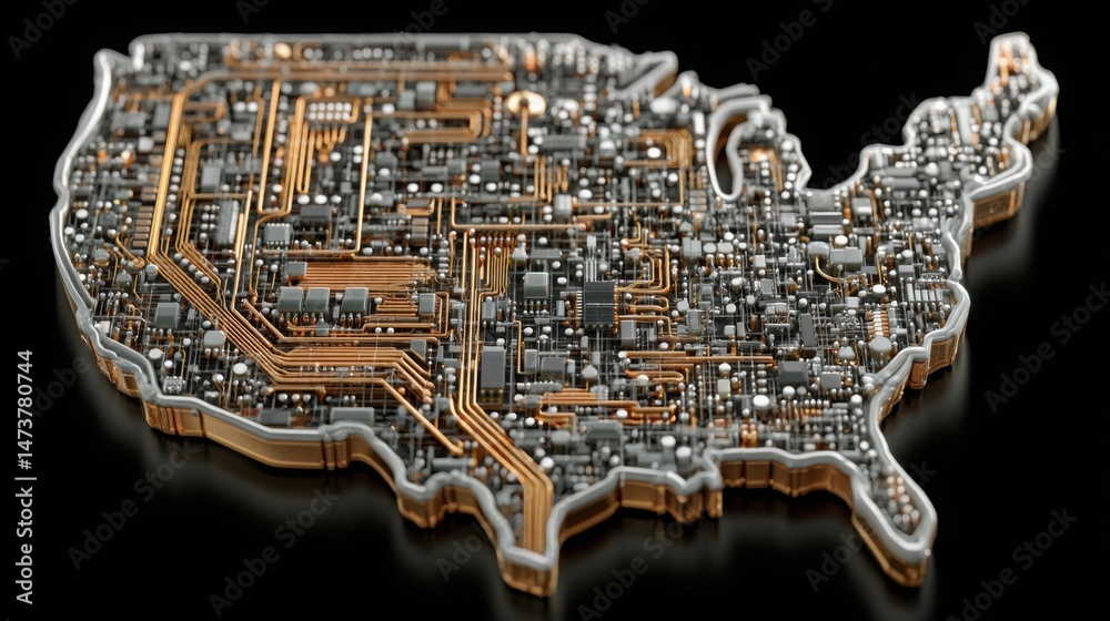 Poster high-tech computer circuit board showcasing automated creativity in circuit design and innovative en