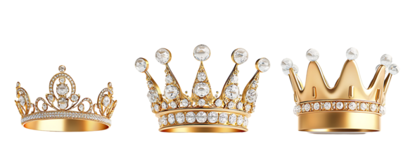 Set of Gold Crowns Shiny Elegant Royal Jewelry Accessory