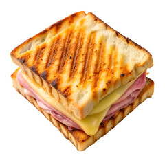 Grilled croque monsieur sandwich isolated on transparent background