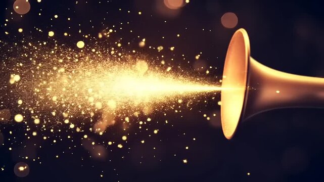 Golden trumpet unveils a burst of shimmering brilliance on a dark backdrop