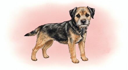 Cute scruffy dog standing attentively