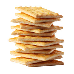 Delicious golden brown buttery crackers stacked high appetizing snack food on transparent background