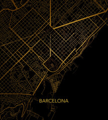 Barcelona minimalist City Map - Gold on Black