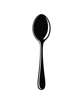 Isolated silhouette of a teaspoon with an elongated handle on transparent background