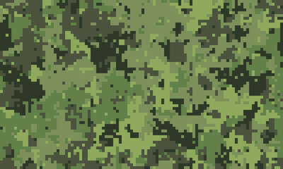 Abstract digital camouflage pattern.  Versatile green pixelated texture ideal for backgrounds, website design, militarythemed projects, or fashion prints.  Concealment, blending, and nature themes.