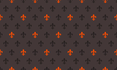 Elegant fleurdelis pattern in dark and burnt orange.  Perfect for websites, invitations, or textile design.  A sophisticated, repeating texture offering a touch of vintage royalty.