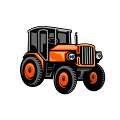Vintage Style Orange Tractor farm vector Illustration