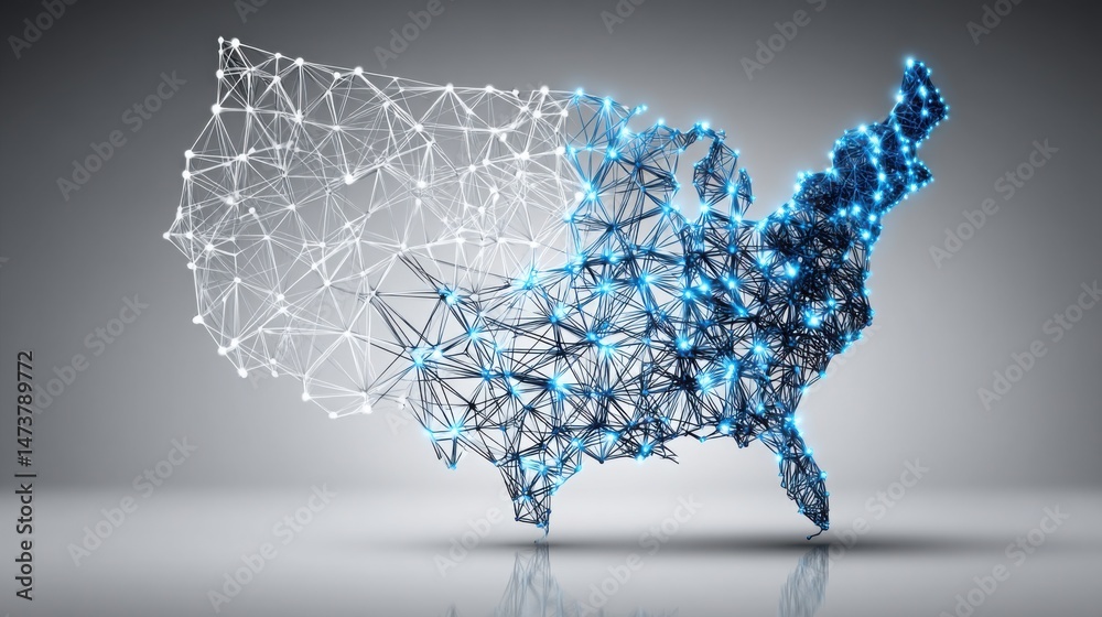 Poster the united states map featuring a network of connected lines representing performance point analytic