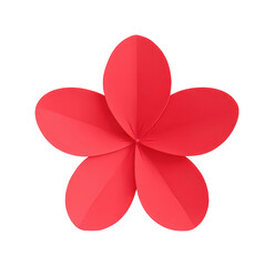Red origami flower with five petals showcasing intricate paper craft, cut out - stock png.