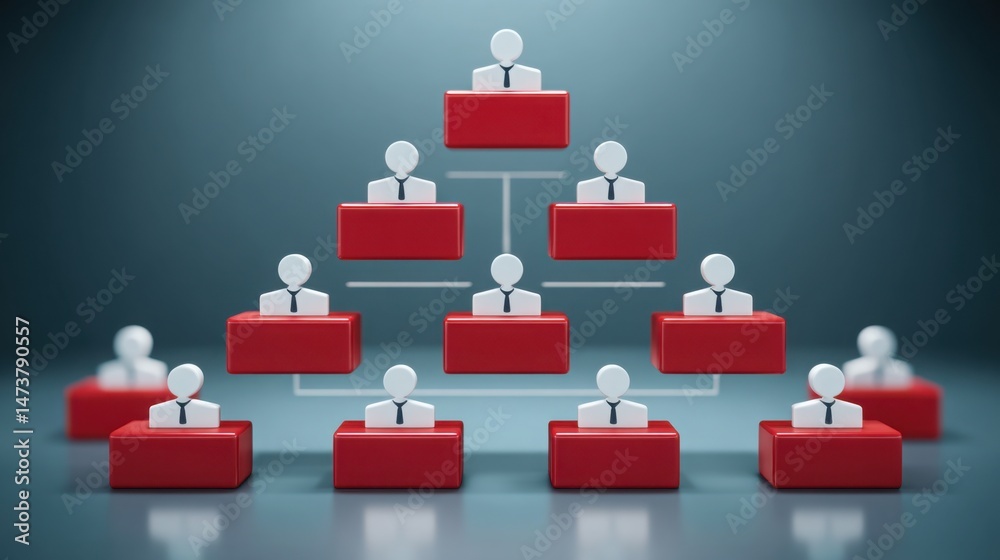 Poster pyramid structure of people representing teamwork and hierarchical organization with a focus on unit