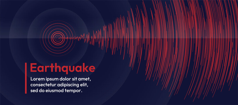 Earthquake seismic wave and circle ring to start wave on dark blue background vector graphic design