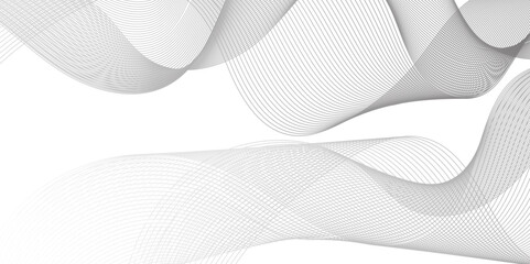 Abstract dark grey and white  lines of gradient waves  on white background and technology curve lines background. Dynamic sound waves. Web, banner, app, wallpaper. Design elements.  Vector Illustratio