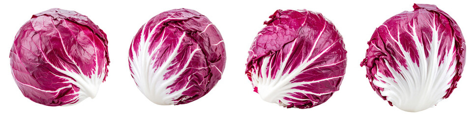 Obraz premium Studio shot of a single Radicchio, vibrant and healthy vegetable PNG set Transparent background