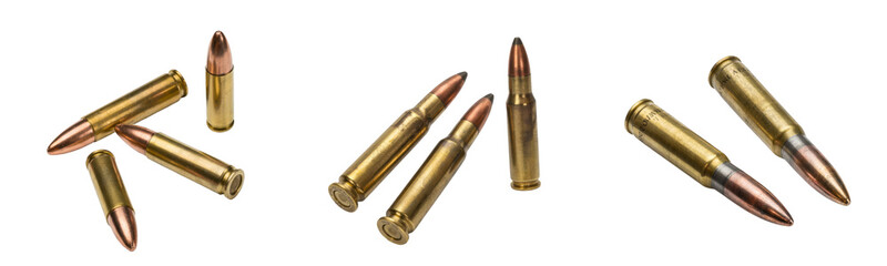 ammunition cartridges on white background