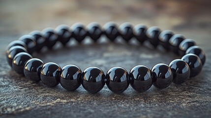 Obsidian beads are strung together to form a protective amulet, believed to ward off negative energy, a feeling of spirituality and personal safeguarding