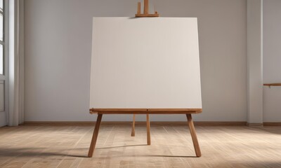 Sturdy easel base and legs hold large empty canvas ,  base,  mockup,  white