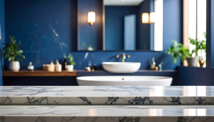 Elegant Marble Countertop in a Luxurious Blue Bathroom