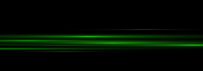 Fototapeta premium Futuristic Glowing Green Neon Lines with Shine and Motion Trails. Starburst Light Beam, Sunshine Flare, and Abstract Energy Streaks on Transparent Background for Digital Tech Design