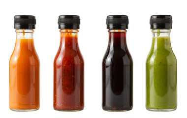 hot sauces in glass bottles, isolated on background